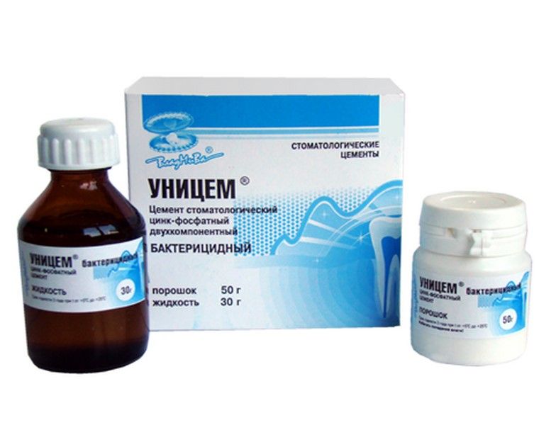 Уницем цемент цинкфосфатный (порошок 100г+жидкость 60г) белый, Владмива