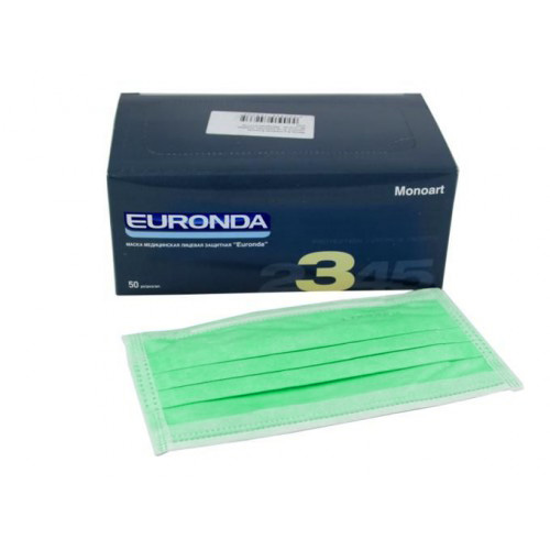 Маски EURONDA 3-х слойные зеленые (50шт)