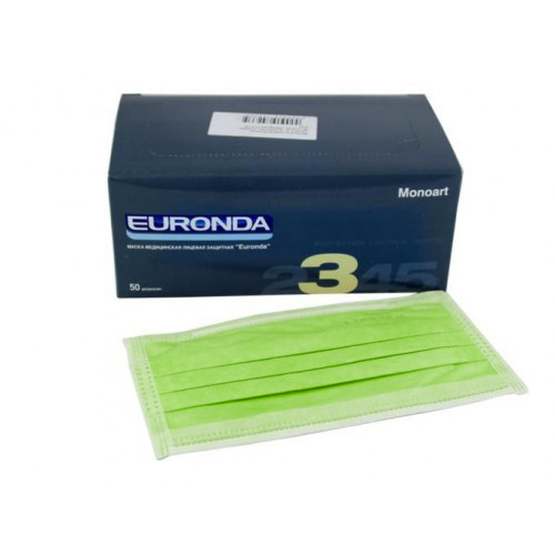 Маски EURONDA 3-х слойные лайм (50шт)