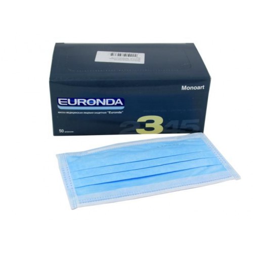Маски EURONDA 3-х слойные голубые (50шт)
