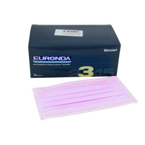 Маски EURONDA 3-х слойные розовые (50шт)