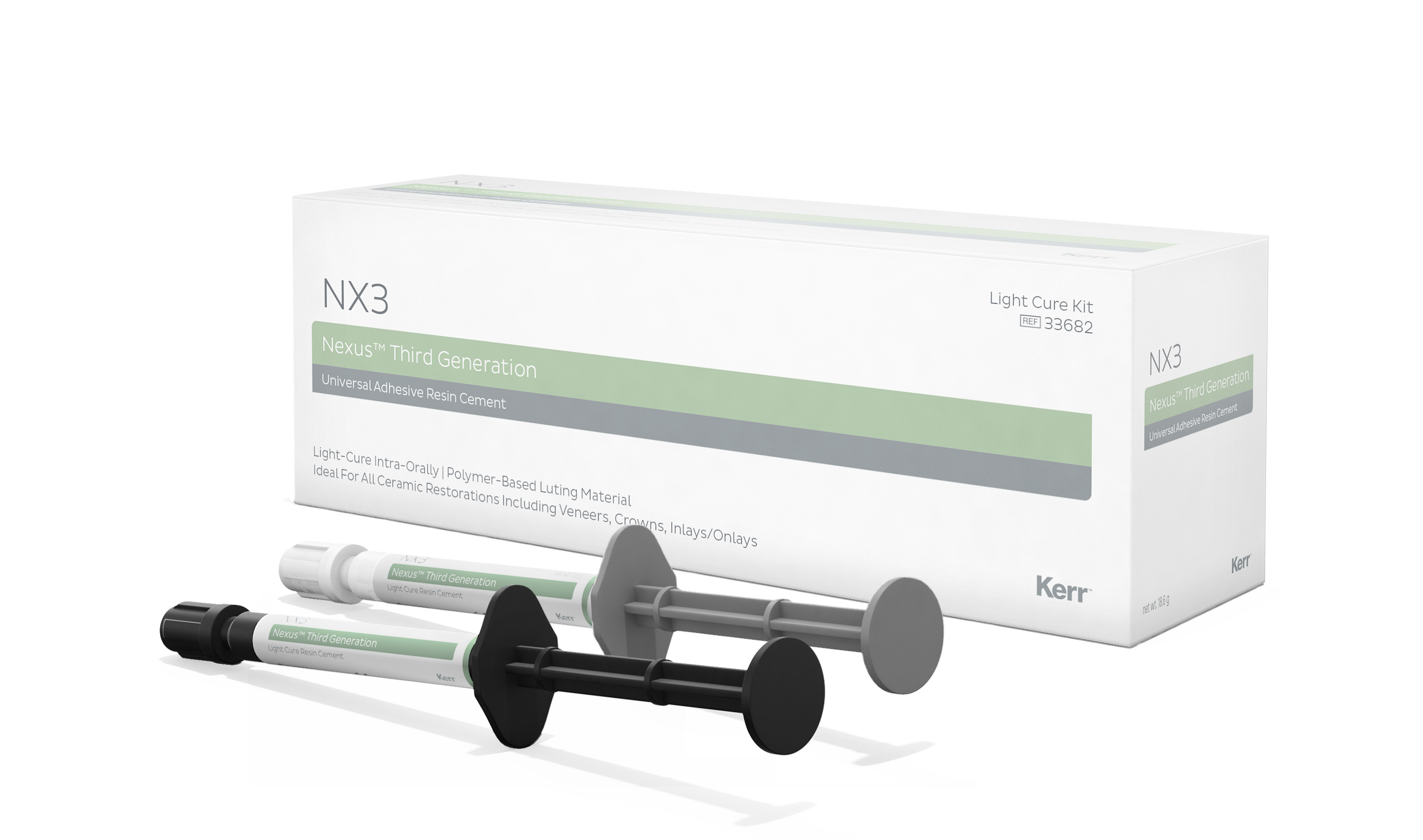 NX3 светоотверждаемый, набор (2шпр*1,8 г прозрачный и белый) Kerr